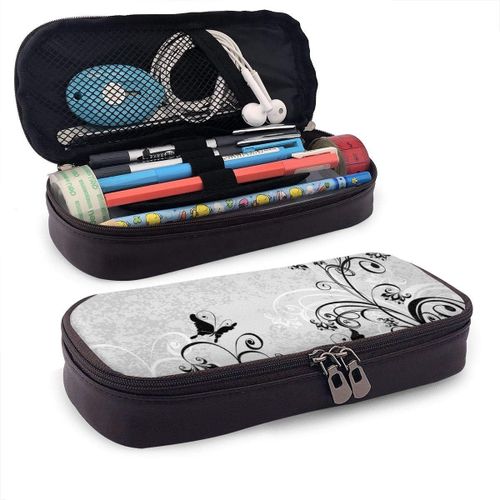 Zywl Fournitures De Bureau Écriture Trousses Colorful Floc Cute Pen Pencil Case Leather 8 X 3.5 X 1.5 Inch Big Capacity Double Zippers Pencil Pouch Bag Pen Holder Box For School Office Girls Boys Adul