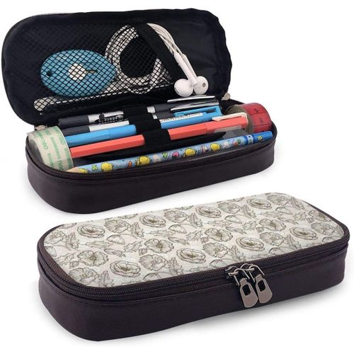 Zywl Fournitures De Bureau Écriture Trousses Dragon Fair Green Cute Pen Pencil Case Leather 8 X 3.5 X 1.5 Inch Big Capacity Double Zippers Pencil Pouch Bag Pen Holder Box For School Office Girls Boys
