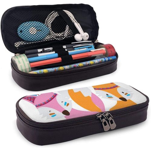 Zywl Fournitures De Bureau Écriture Trousses Dog Papillon Christmas Leather Pencil Case With Zipper,8 X 3.5 X 1.5 Inch Microfiber Pu Leather Stationery Art Supplies College Office Pencil Holder Pen Ca