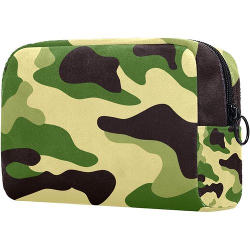 Trousse De Maquillage De Voyage, Trousse De Maquillage, Pochette, Sac À Main Avec Fermeture Éclair ? Camouflage Vert Militaire