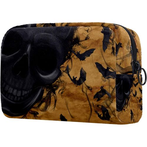 Trousse De Maquillage De Voyage, Trousse De Maquillage, Pochette, Sac À Main Avec Fermeture Éclair ? Tête De Mort, Os Croisés, Brume De Chauve-Souris