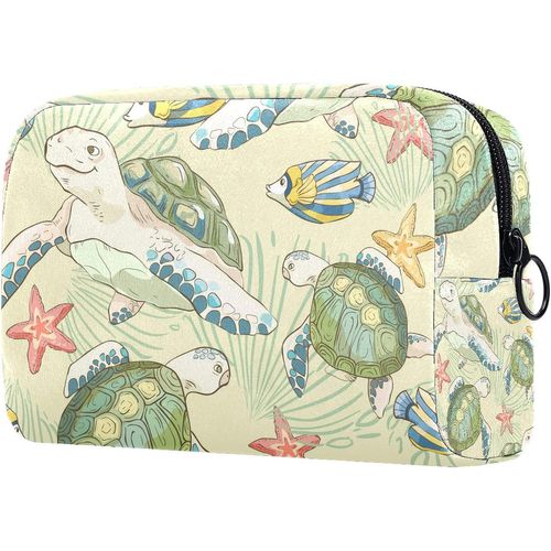 Trousse De Maquillage De Voyage, Trousse De Maquillage, Pochette, Sac À Main Avec Fermeture Éclair ? Poisson De Mer, Tortue, Papier Peint De Mer