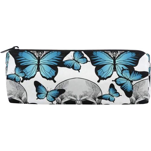 Trousse De Maquillage Pour Cosmétiques, Motif Tête De Mort, Joli Papillon Bleu, Trousse À Crayons, Trousse À Fermeture Éclair, Sac De Papeterie Harajuku Pour Étudiante, Fille, Garçon, Enfants