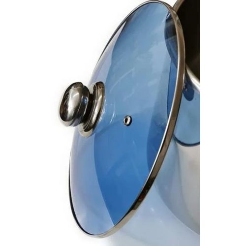 Couvercle Vapeur 25 Cm Diametre En Verre Bleuté Pyrex Avec Cerclage Metallique Dessus De Casserole Marmite Poele Faitout Cocotte Pratique Pour Suivi Cuisson Ustensile De Cuisine