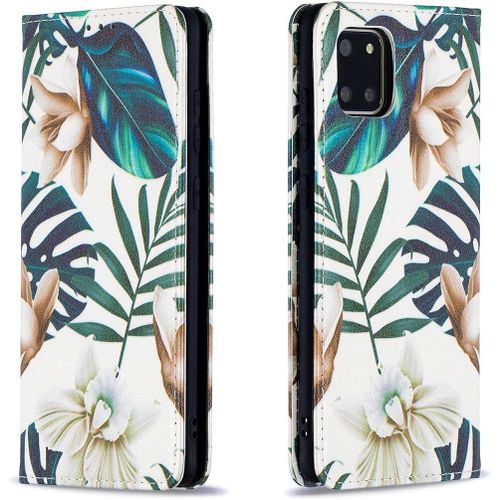 Coque Pour Samsung Galaxy Note10 Litepu Cuir Portefeuille Double Protection Casehousse Étui Avec Fermeture Magnétiquefentes De Cartesantichoc Flip Téléphone Cover Feuilles De Fleurs