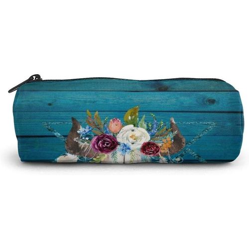 Zywl Fournitures De Bureau Écriture Trousses Chinese Dragon Colorful Cute Pen Pencil Case Leather 8 X 3.5 X 1.5 Inch Big Capacity Double Zippers Pencil Pouch Bag Pen Holder Box For School Office Girls