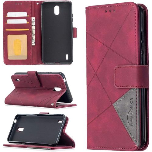 Véritable Protection Case Pour Nokia 1.3 Coque Cuir Pu Leather Étui Portefeuille À Rabat Rhombique Housse Magnétique Emplacement Carte Wallet Téléphone Case Rouge