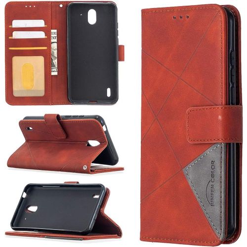 Véritable Protection Case Pour Nokia 1.3 Coque Cuir Pu Leather Étui Portefeuille À Rabat Rhombique Housse Magnétique Emplacement Carte Wallet Téléphone Case Marron