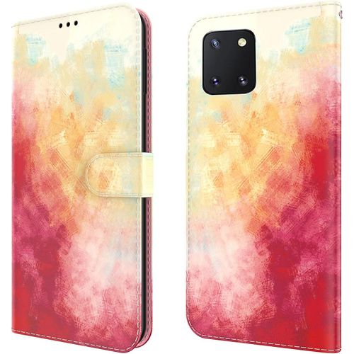 Pour Samsung Galaxy Note10 Lite Coque Magnétique Watercolor Pu Leather Flip Card Slots Portefeuille Etui Cuir Shockproof Double Protection Housse Galaxy Note10 Lite/A81 Rouge Orange