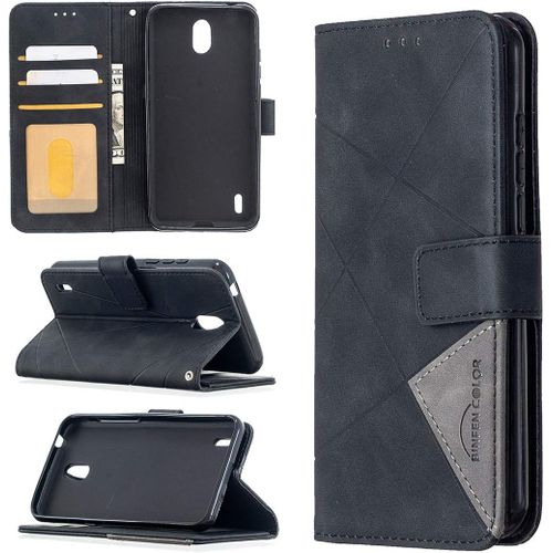Véritable Protection Case Pour Nokia 1.3 Coque Cuir Pu Leather Étui Portefeuille À Rabat Rhombique Housse Magnétique Emplacement Carte Wallet Téléphone Case Noir