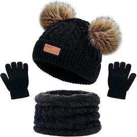 Acheter 3 pièces/ensemble enfants hiver bonnet chapeau écharpe gants  ensemble chaud pour enfants 1-5 ans filles garçon chaud Double pompons  bonnet tricoté