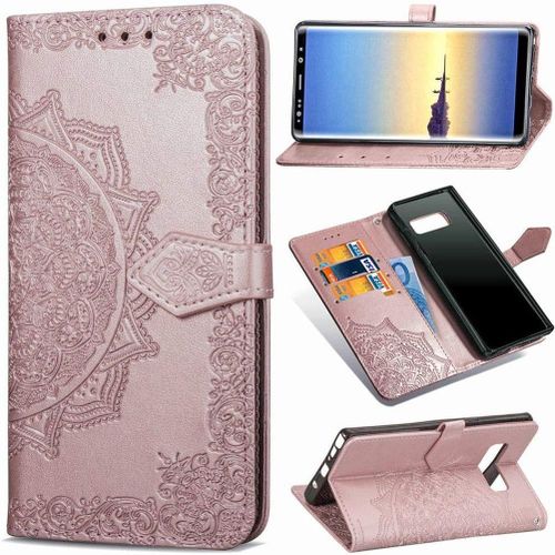 Housse Coque Pour Samsung Galaxy Note 8, Motif Mandala En Relief Cuir Pu Silicone Souple Fermeture Magnétique Portefeuille Béquille Pochettes À Cartes Dragonne Protecteur Étui À Rabat -Or Rose