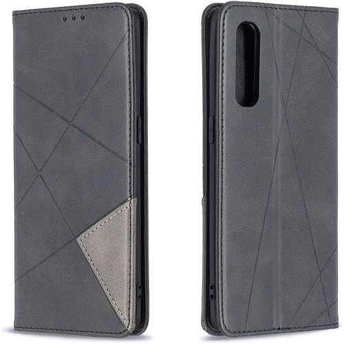 Pour Oppo Find X2 Neo Coque Protection Housse Étui Pu Cuir Portefeuille Rhombique Coverture Toute Puissante À Rabat Clapet Wallet Téléphone Cover Pour Oppo Find X2 Neo Noir