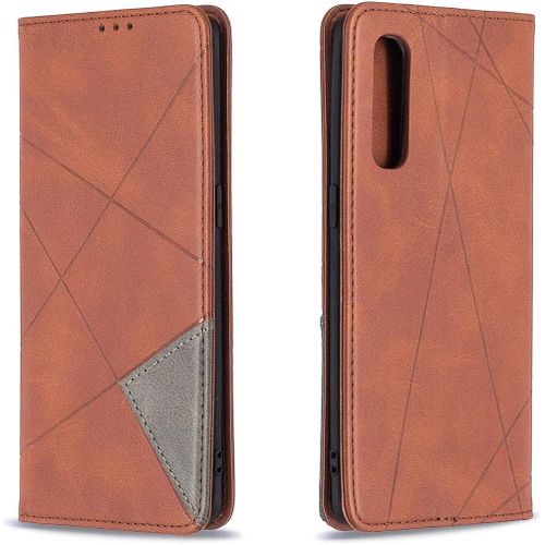 Pour Oppo Find X2 Neo Coque Protection Housse Étui Pu Cuir Portefeuille Rhombique Coverture Toute Puissante À Rabat Clapet Wallet Téléphone Cover Pour Oppo Find X2 Neo Marron