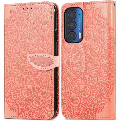 Pour Motorola Edge 2021 Etui Cuir Pu Portefeuille Coque Mandala Fleur Relief Couverture Case Shockproof Phone Cover Moto Edge 2021 Housse De Protection Étui Pour Motorola Edge 2021 Orange