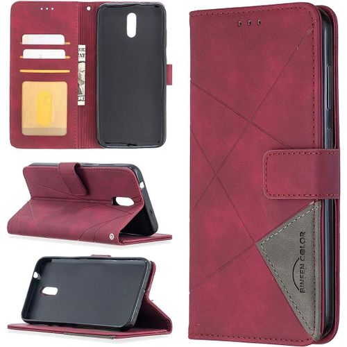 Véritable Protection Case Pour Nokia 2.3 Coque Cuir Pu Leather Étui Portefeuille À Rabat Rhombique Housse Magnétique Emplacement Carte Wallet Téléphone Case Rouge