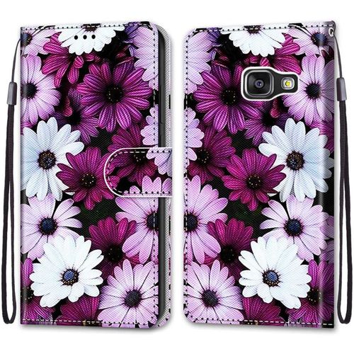 Magnétique Téléphone Case Pour Samsung Galaxy A3 2016 Coque Emplacement Carte Pu Leather Cuir Anti-Rayures Protective Cover Portefeuille Étui Pour Galaxy A3 2016,Marguerite Pourpre