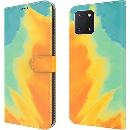 Pour Samsung Galaxy Note10 Lite Coque Magnétique Watercolor Pu Leather Flip Card Slots Portefeuille Etui Cuir Shockproof Double Protection Housse Galaxy Note10 Lite/A81 Vert Jaune