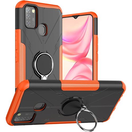 Étui Tough Armor Pour Xiaomi Redmi Note 9 4g Housse De Arrière Avec 360°Ring Stand Pour Support Voiture Magnetique, Coque Pour Xiaomi Redmi Note 9 4g-Orange