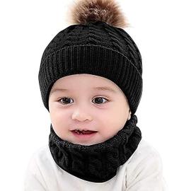 Casquette et écharpe pour enfants, Garçons Filles Hiver Chapeau à bonnet  chaud en tricot