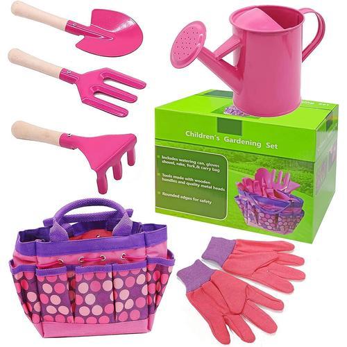 Sac De Jardinage 6 Pieces,Outils De Jardinage Enfant,Outils De Jardin Enfants,Set D?Outils De Jardin Avec Sac Et Outils, Pelle, Rateau, Arrosoir, Gants, Ensemble De Jardinage Extérieur