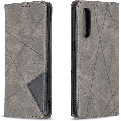 Pour Oppo Find X2 Neo Coque Protection Housse Étui Pu Cuir Portefeuille Rhombique Coverture Toutepuissante À Rabat Clapet Wallet Téléphone Cover Pour Oppo Find X2 Neogris