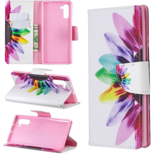 Étui À Rabat Pour Samsung Galaxy Note10 6.3"" Portefeuille En Cuir Coque Folio Housse Protection Motif Tournesol Bookstyle Flip Cover Magnétique Avec Et Rangements Cartes Livre Style Pu Case