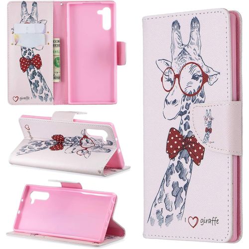 Étui À Rabat Pour Samsung Galaxy Note10 6.3"" Portefeuille En Cuir Coque Folio Housse Protection Motif Girafe Bookstyle Flip Cover Magnétique Avec Et Rangements Cartes Livre Pu Case