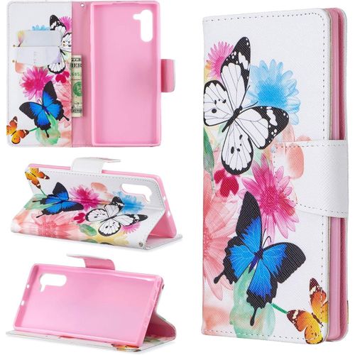 Étui À Rabat Pour Samsung Galaxy Note10 6.3"" Portefeuille En Cuir Coque Folio Housse Protection Motif Papillon Couleur Bookstyle Flip Cover Magnétique Avec Et Rangements Cartes Livre Style