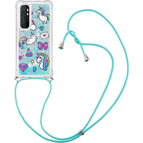 Moving Quicksand Case Pour Xiaomi Mi Note 10 Lite Tpu Housse Etui Avec Cordon Réglable Téléphone Etui Avec Lanyard Bumper Case Pour Xiaomi Mi Note 10 Lite Licorne Bleue