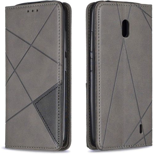 Pour Nokia 2.2 Coque Protection Housse Étui Pu Cuir Portefeuille Rhombique Coverture Toutepuissante À Rabat Clapet Wallet Téléphone Cover Pour Nokia 2.2gris
