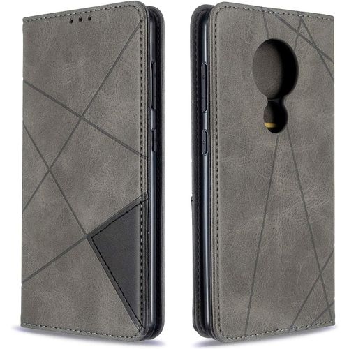Pour Nokia 6.2 Nokia7.2 Coque Protection Housse Étui Pu Cuir Portefeuille Rhombique Coverture Toutepuissante À Rabat Clapet Wallet Téléphone Cover Pour Nokia 6.2 Nokia7.2gris