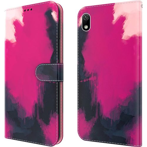 Compatible Avec Huawei Y5 2019/Honor 8s Gradual Change Watercolor Pu Leather Flip Card Slots Portefeuille Etui Shockproof Double Protection Housse Pour Huawei Y5 2019 Honor 8s Noir Rouge