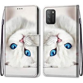 Étui Pour Xiaomi Poco M3 Coque Emplacement Carte Portefeuille Pu Leather Cuir Anti-Rayures Antichoc Protection Housse Support Flip Case Wallet Cover Pour Xiaomi Poco M3,Chat Aux Yeux Bleus