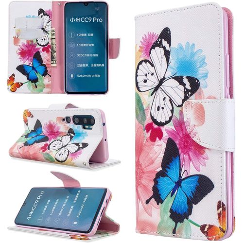 Étui À Rabat Pour Xiaomi Mi Note 10 Pro Cc9 Pro 6.47"" Portefeuille En Cuir Coque Folio Housse Protection Motif Papillon Couleur Bookstyle Flip Cover Stand Et Rangements Cartes Livre Style