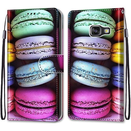 Portefeuille Et Carte Fente Étui Pour Samsung Galaxy A3 2016 Coque Pu Leather Cuir Protection Cover Anti-Rayures Support Magnétique Téléphone Case Pour Galaxy A3 2016,Motif De Macaron