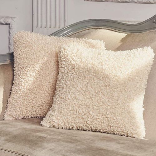 Lot De 2 Housses De Coussin Roulées En Peluche Alpaga 50 X 50 (Blanc) Housses De Coussin Décoratives De Luxe En Fausse Fourrure Housses De Coussin Décoration D'intérieur Pour Canapé Salon Chambre