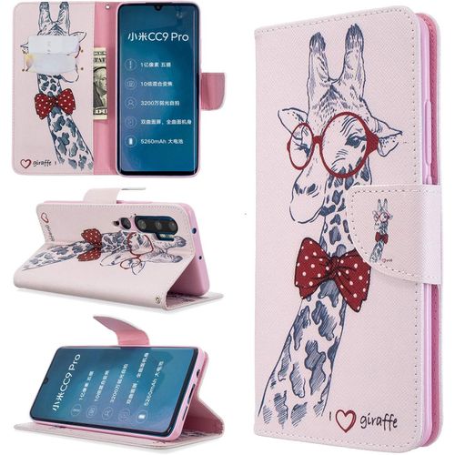Étui À Rabat Pour Xiaomi Mi Note 10 Pro Cc9 Pro 6.47"" Portefeuille En Cuir Coque Folio Housse Protection Motif Girafe Bookstyle Flip Cover Stand Et Rangements Cartes Livre Pu Case