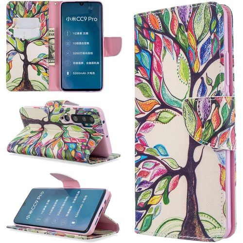 Étui À Rabat Pour Xiaomi Mi Note 10 Pro Note 10 6.47"" Portefeuille En Cuir Coque Folio Housse Protection Motif Arbre Coloré Bookstyle Flip Cover Stand Et Rangements Cartes Livre Style Pu