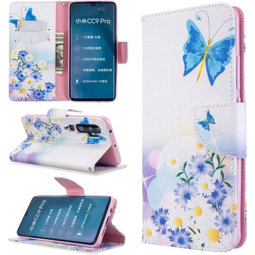 Étui À Rabat Pour Xiaomi Mi Note 10 Pro Cc9 Pro 6.47"" Portefeuille En Cuir Coque Folio Housse Protection Motif Fée Papillon Bookstyle Flip Cover Stand Et Rangements Cartes Livre Style Pu