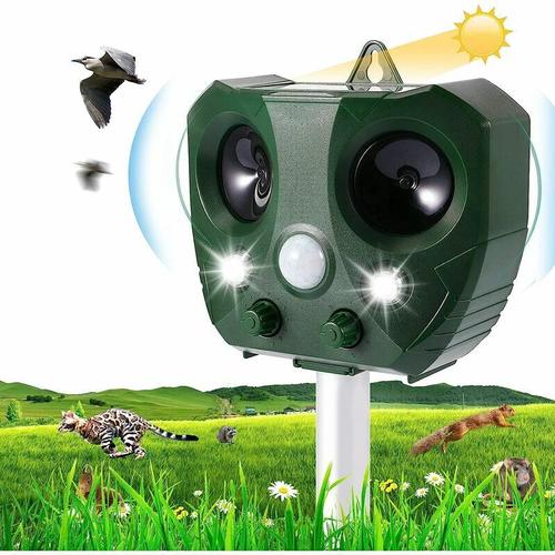 Répulsif d'insectes et d'animaux Répulsif d'animaux à ultrasons Répulsif d'animaux à énergie solaire étanche Pour la cour de jardin 5 modes Détecteur de mouvement et puissante lumière LED clignotante 15 5,5 Vert