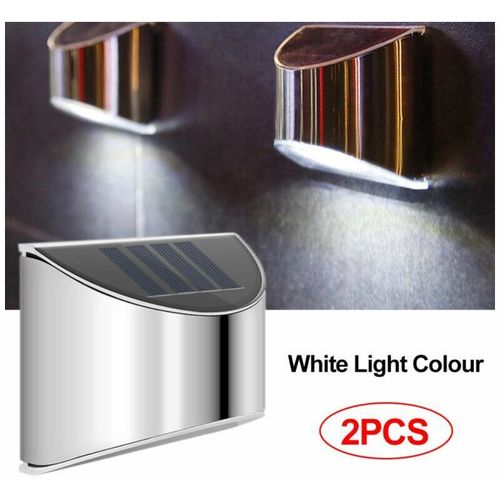 Solaire Applique Murale Solaire Extérieure En 2 Pièces Lampe Acier Inoxydable Lumière De Étanche Clôture 4led Applique Murale De Paysage De Jardin De Cour Ip65 Lumière Blanche 2 Pièces