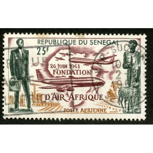 Timbre Oblitéré République Du Sénégal, 26 Juin 1961, Fondation D'air Afrique, Poste Aérienne, 25 F