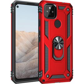 Pour Pixel 4a Coque Google Pixel 4a Coque Supporter Cover Anneau Double Couche Protection Durable Hybride Armor Bumper Antichoc Housse Armure Béquille Coque Pour Google Pixel 4a 4g Rouge