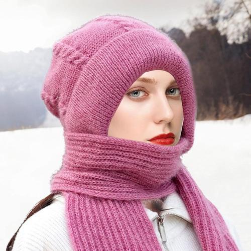 Bonnet de Protection des Oreilles intégré, Coupe-Vent, écharpe tricotée  épaisse et Chaude pour Femme