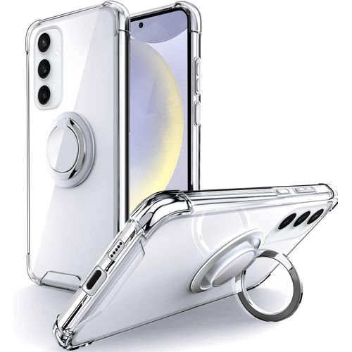 Coque Pour Samsung Galaxy S24 5g, Coque Avec Support À Anneau Rotatif À 360 Degrés, Housse Mince En Tpu Souple Antichoc Pour Samsung S24 - Transparente