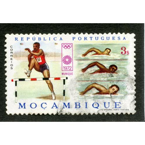 Timbre Oblitéré Republica Portuguesa, Correios, Moçambique, 1972 Munique, 3s