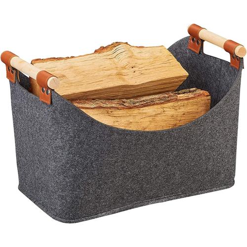 Panier sac à bûches de bois en feutre 2 poignées pliable porte