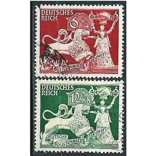 Allemagne, 3eme Reich 1942, Beaux Timbres Yvert 740 & 741, 10 Ans De La Société Allemande D' Orfèvrerie, Oblitérés, Tbe