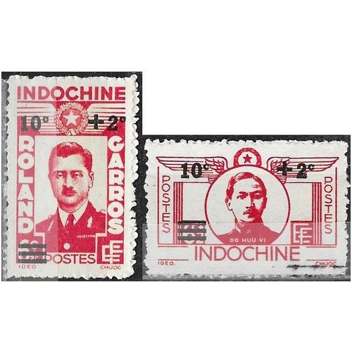 Indochine (Actuel Vietnam), Colonie Française 1943 / 44, Très Beaux Timbres Neufs** Yvert 276 Et 277, Héros De L'aviation, Do Huu Vi Et Roland Garros, Timbres Avec Surcharge.